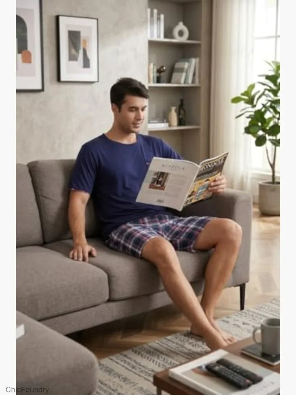Men's Pajama Short Set Short Sleeve Sleepwear Loungewear with Pockets S-3XL